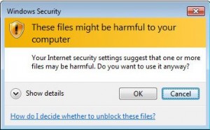 Windows warning for remote files.